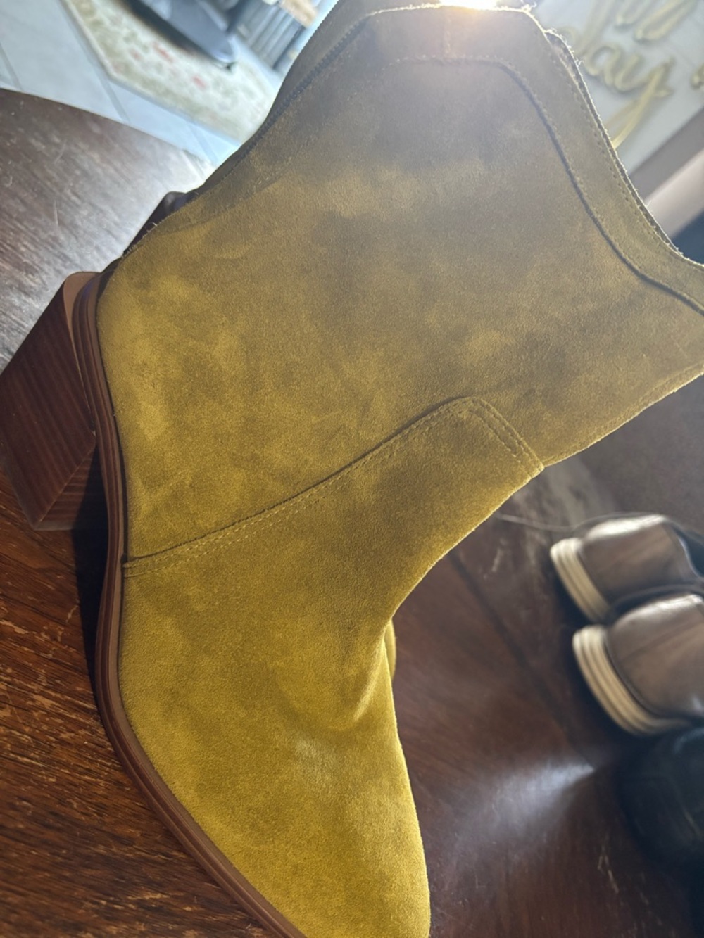 Vince Camuto Women's Olive Suede Ankle Boot with Block Heel